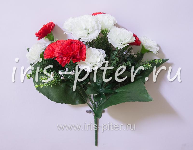 Букет гвоздика 13г двухцветная с тремя листами 
