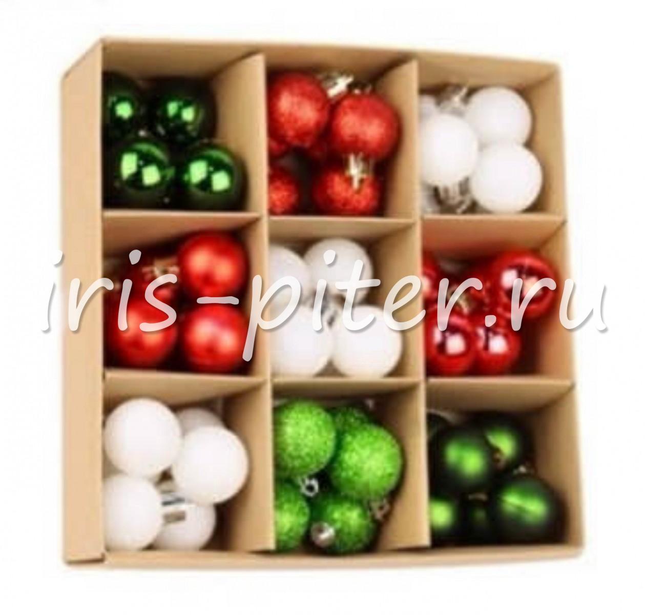 Шарики новогодние 3см микс 54шт