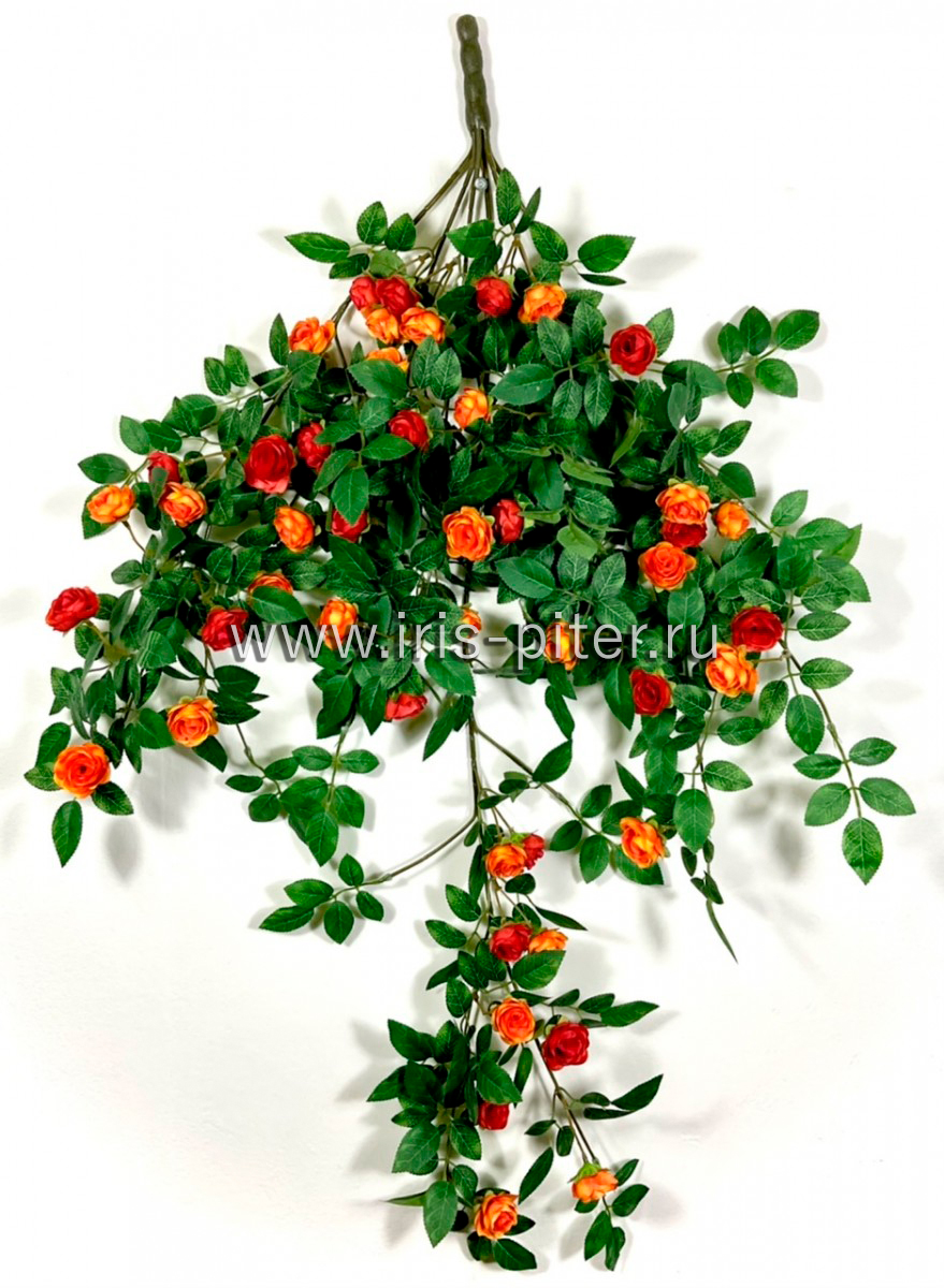 Ветка роза 46г 80вет оранжево-красная