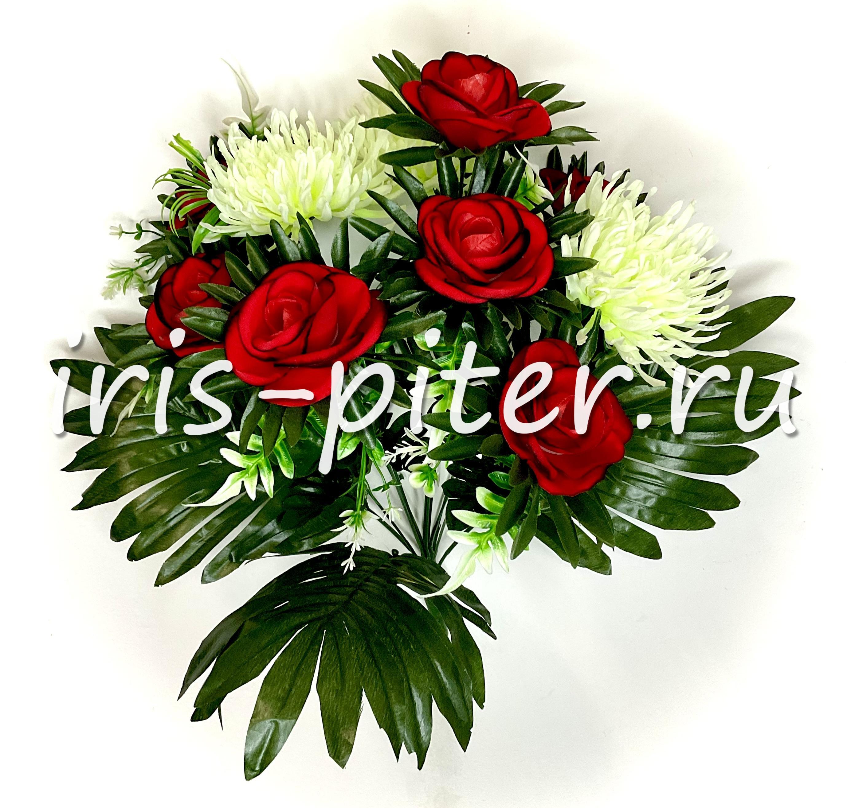 Букет роза+хризантема 13г с пальмой 