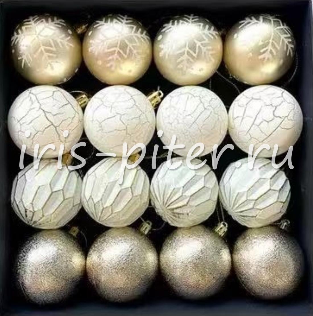 Шарики 6см новогодние 16шт